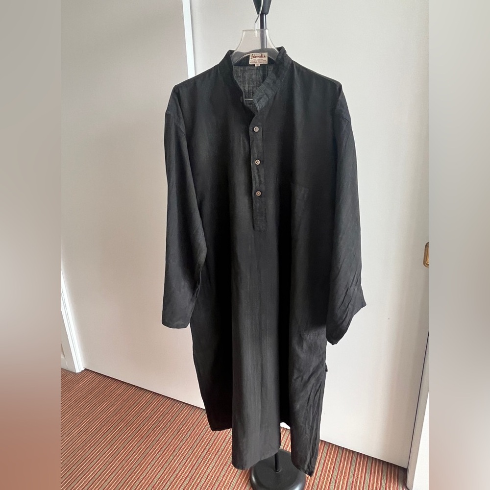 FABINDIA Men's Nehru Kurta Black Khadi Cotton Handwoven - Quality & Comfort XXL